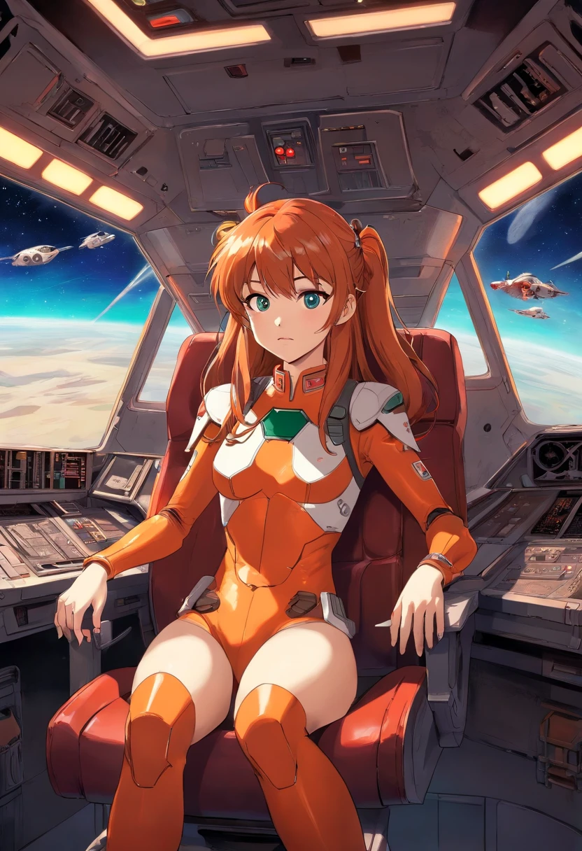 Eva, Asuka Langley Jones, Realiste dans le style de Star Wars, naked in the seat of the Millinium Falcon pilot