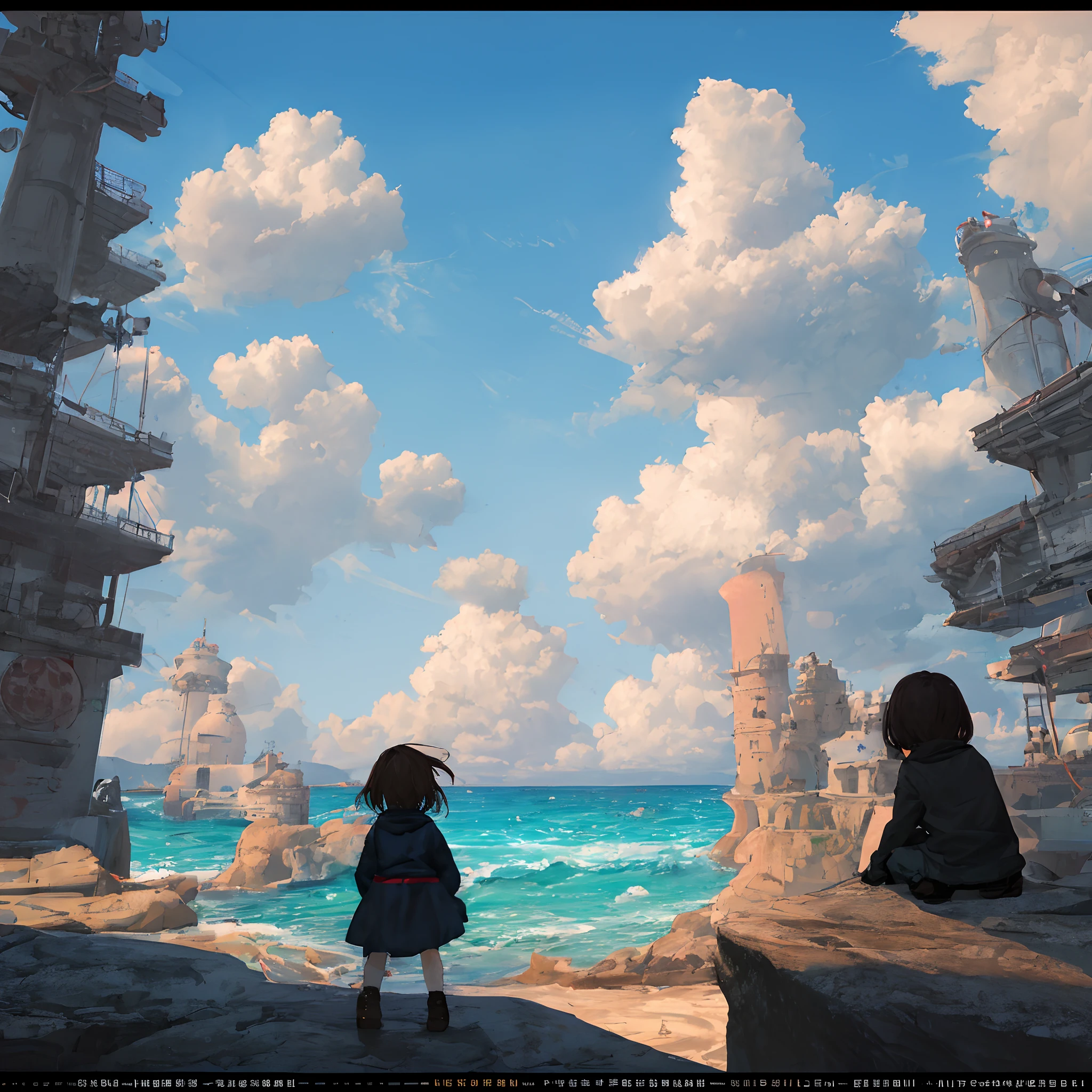 Create a photo of a child watching the horizon