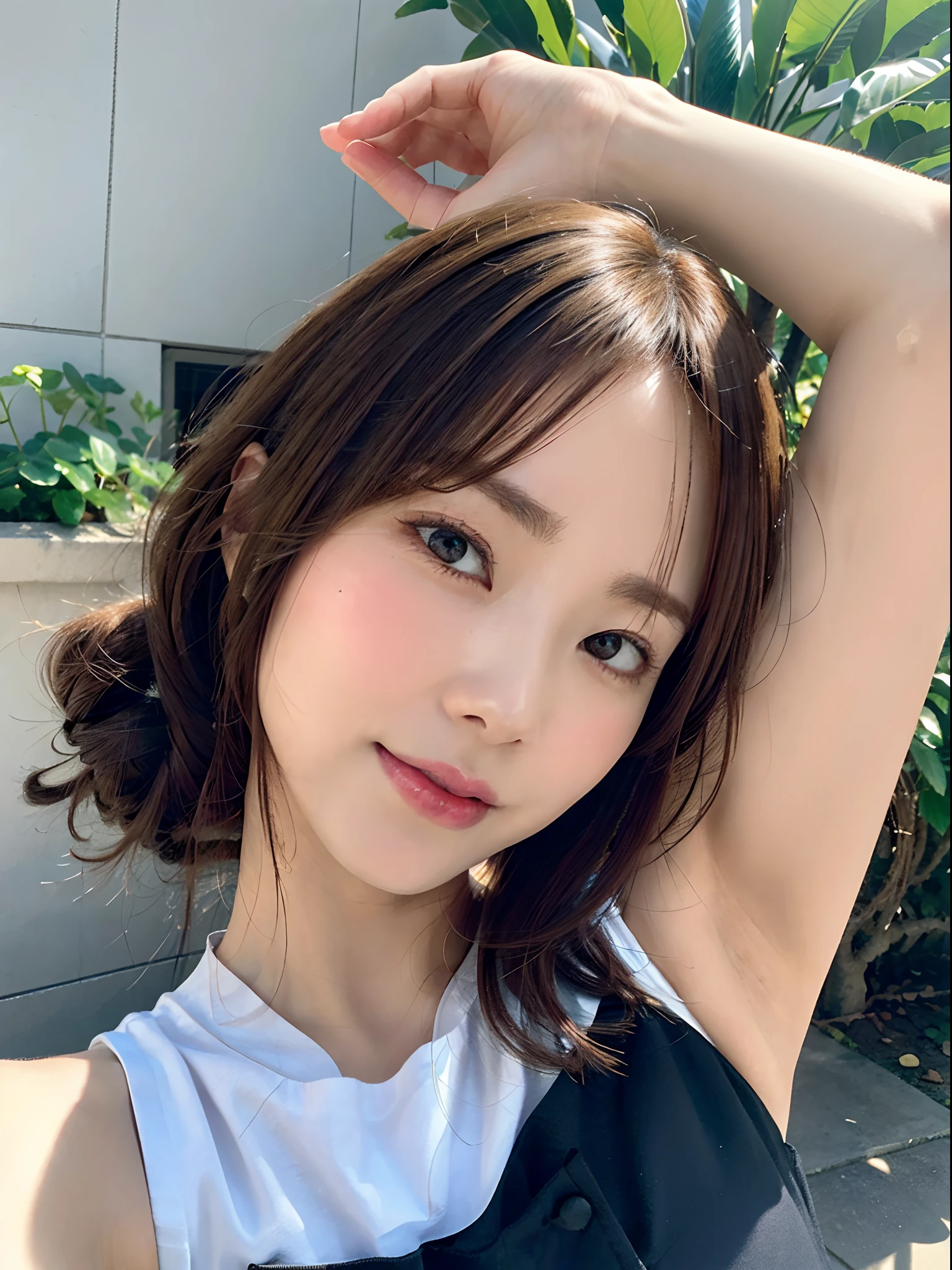 ((Ultra-realistic capture)), ((Highly detailed)), ((High resolution 16k close-up of human skin)). ((Skin texture must be natural)), Photorealsitic:1.4、((Detailed enough to finely identify pores:1.3)). Skin should look healthy, In a uniform tone. Use natural light and color、foco nítido:1.4、Looking at the camera、Look at viewers、Armpit、Very simple background、dark-brown eyes、goddess of Japan、
