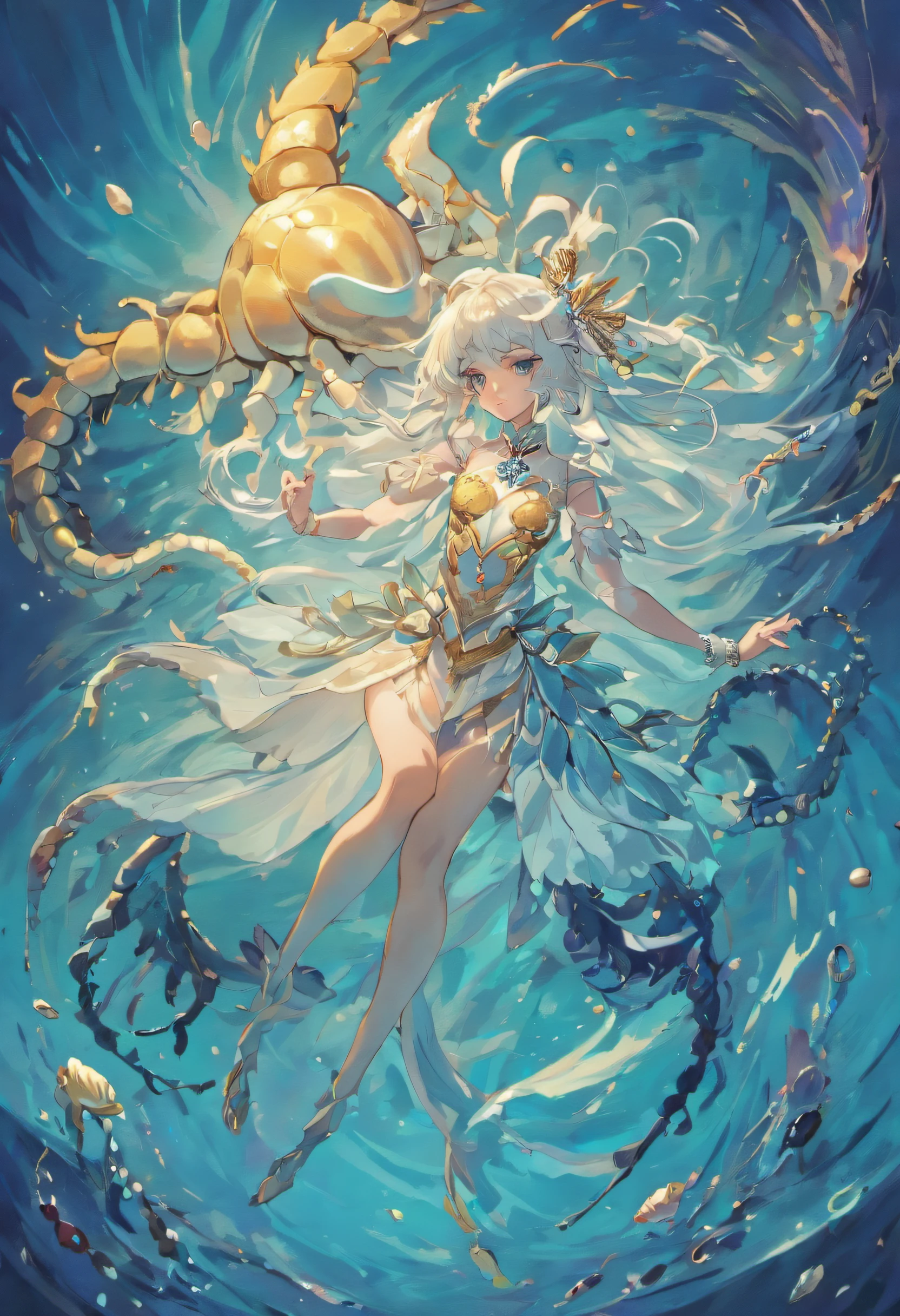 the ocean,pearls,opulent,Delicate,delicated,8k,(cloisonne:1.2), Extremely detailed,(s fractal art:1.3),offcial art,Beauty and aesthetics:1.2,White background , Scorpion, Oriental elements, reasonable design, Clear lines, (linear art, monochrome), pearls, pretty, Marine theme,