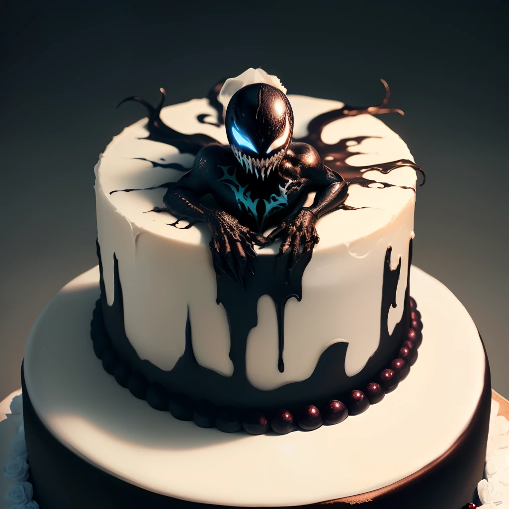 venom symbiote on top of a giant wedding cake