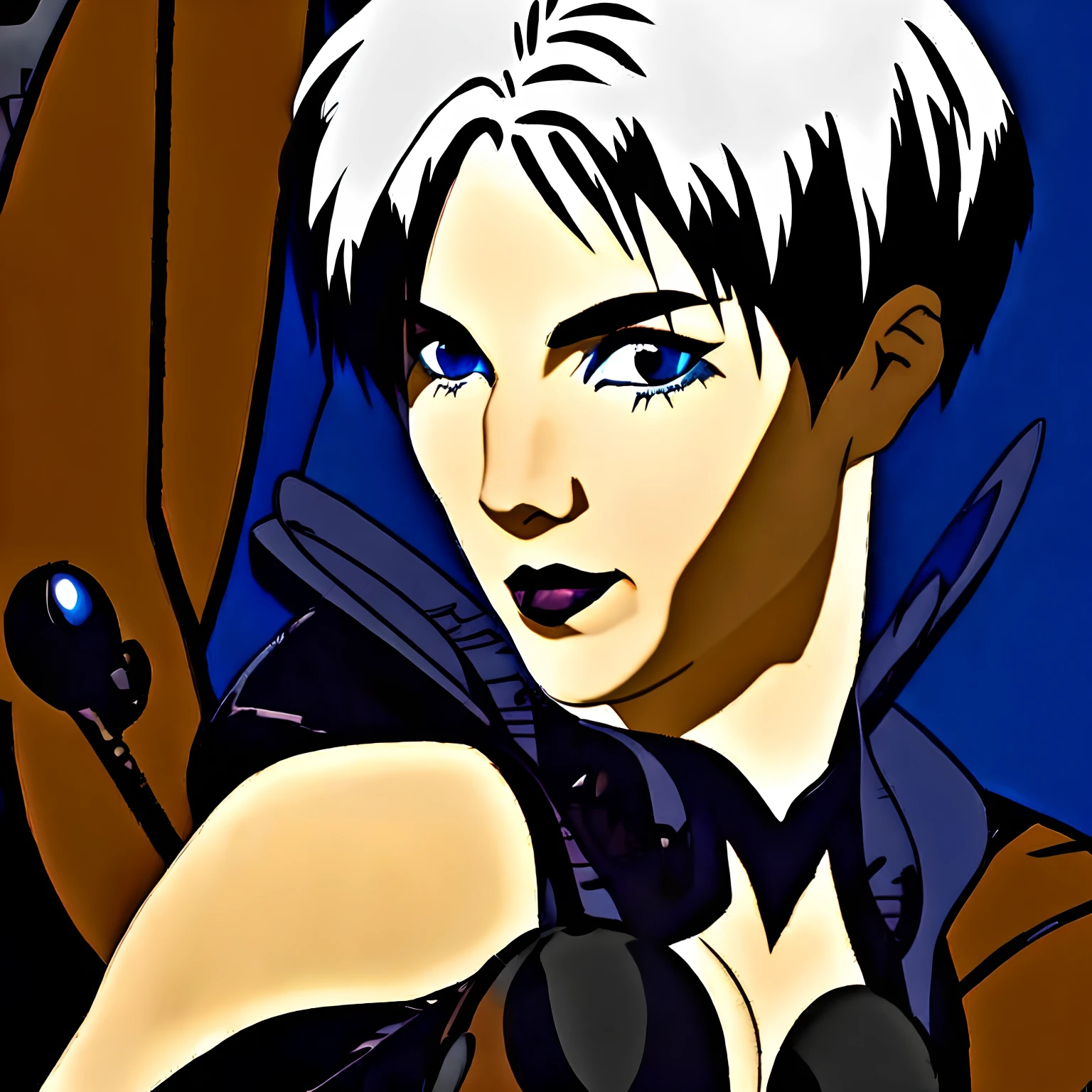 Female General. Short black hair. Pixie cut. Brown eyes. Dark fantasy. Gothic.