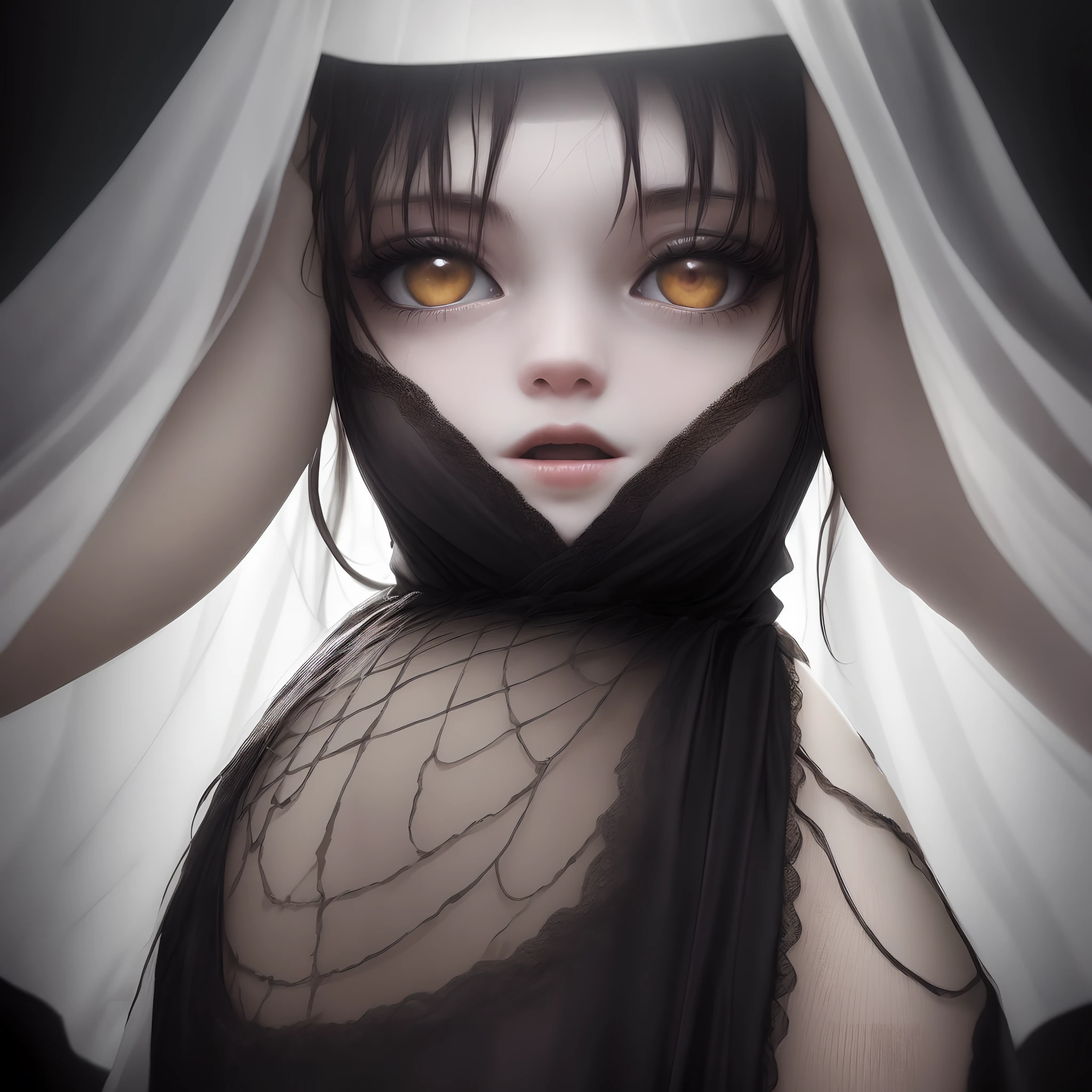 Create an artwork that combines elements of desire and a hidden danger. Depict a scene where a figure is drawn towards someone, eagerly anticipating contact. However, beneath the surface, there's a sense of the "devil hiding under covers," hinting at a darker side. Use imagery and symbolism to convey this duality of attraction and potential peril.