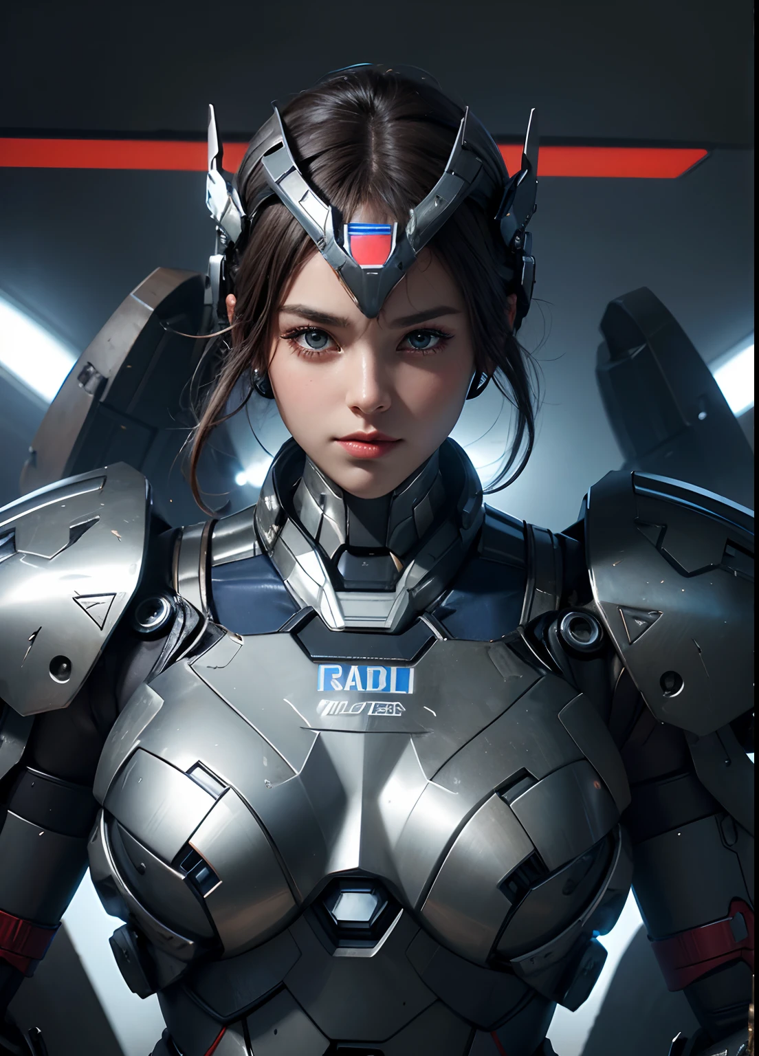 Textured skin, Super Detail, high details, High quality, Best Quality, hight resolution, 1080p, hard disk, Beautiful,(Iron Patriot),(head gear),(full bodyesbian),beautiful cyborg woman,Mecha Cyborg Girl,Battle Mode,Girl with a Mecha Body,She wears a futuristic Iron Patriot mech,Fulll body Shot