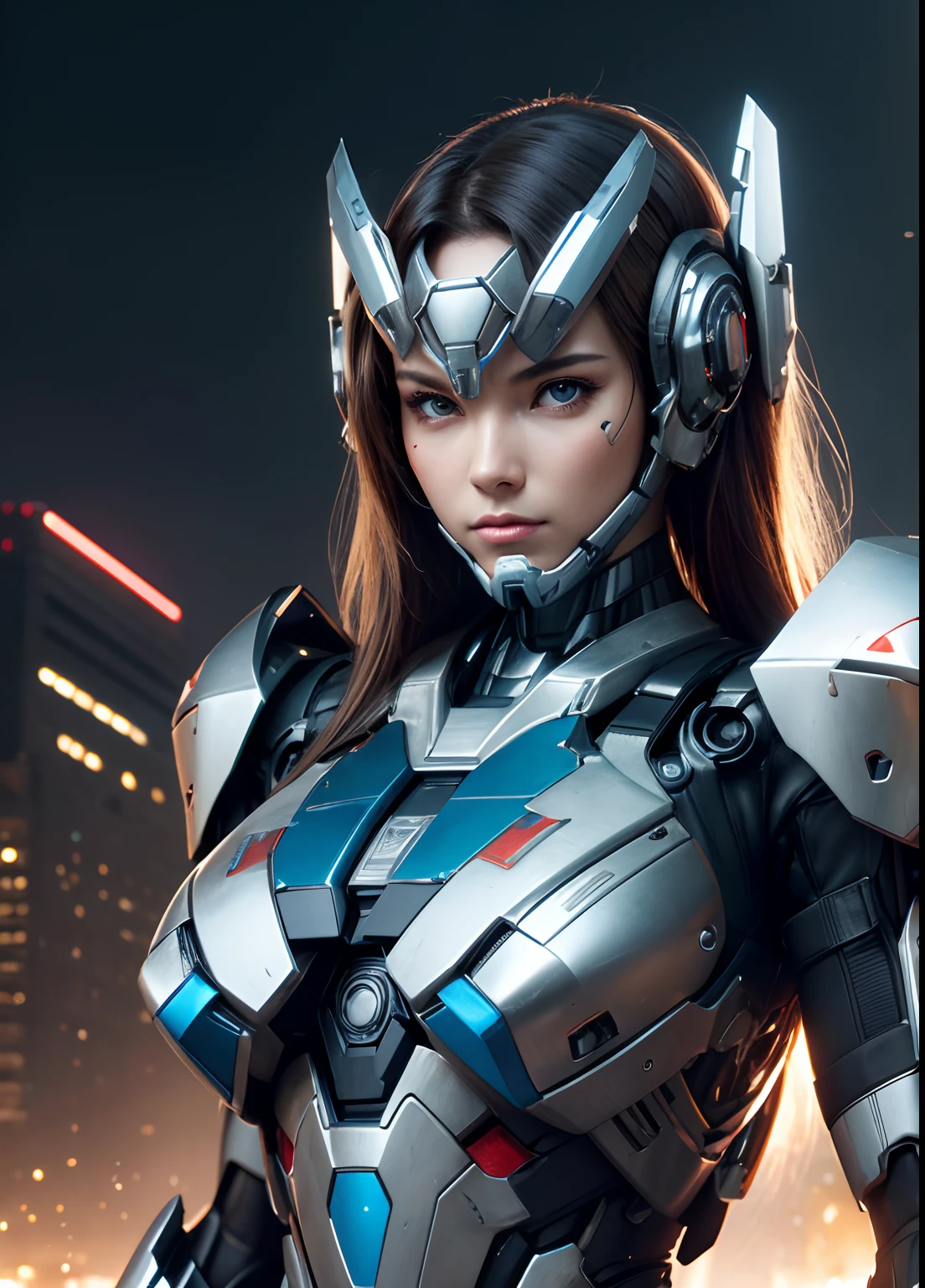 Textured skin, Super Detail, high details, High quality, Best Quality, hight resolution, 1080p, hard disk, Beautiful,(Iron Patriot),(head gear),(full bodyesbian),beautiful cyborg woman,Mecha Cyborg Girl,Battle Mode,Girl with a Mecha Body,She wears a futuristic Iron Patriot mech,Fulll body Shot