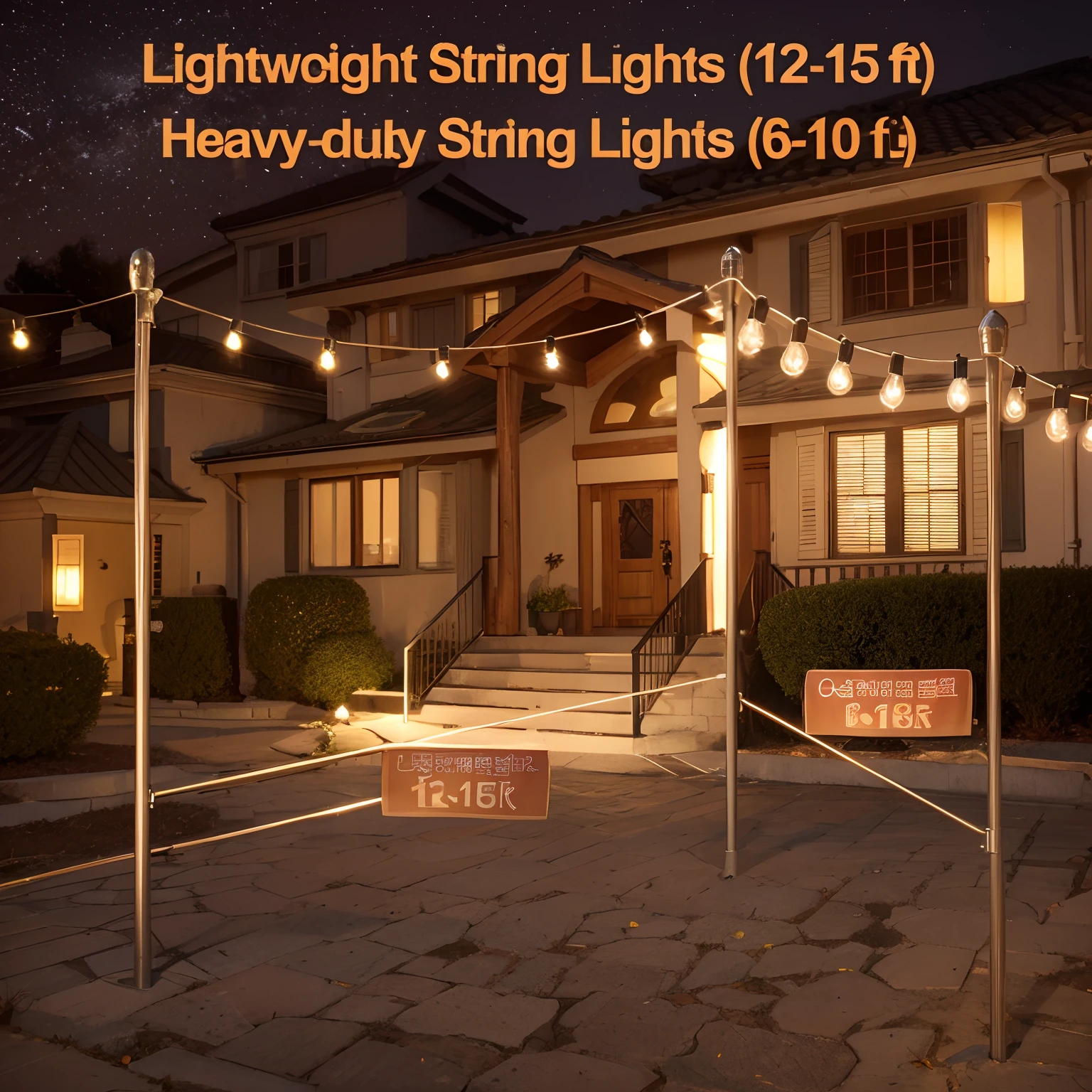 Outdoor light string pole，9-foot sturdy 5-pronged metal pole，gatherings、trpical garden、HD rendering outdoor light string pole