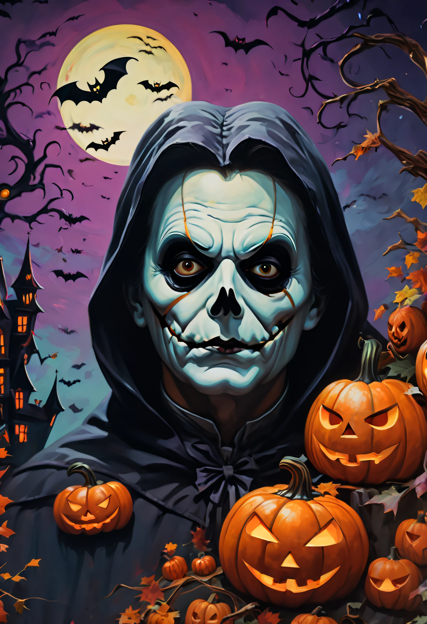 Colorful paintings by Frankstein, Close-up, Halloween-themed aesthetics, Nicholas Samori style,Composition in the play,filmposter,8K