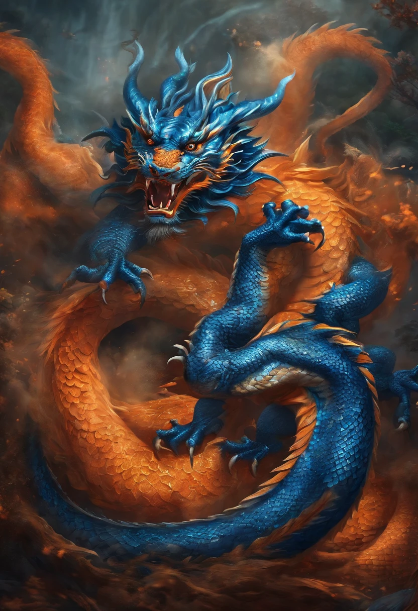 Blue dragon fight with Orange tiger style chinese
