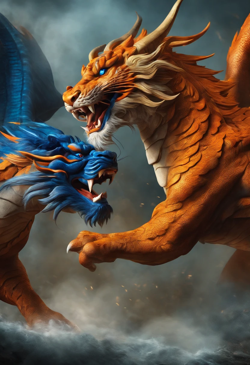 Blue dragon fight with Orange tiger style chinese