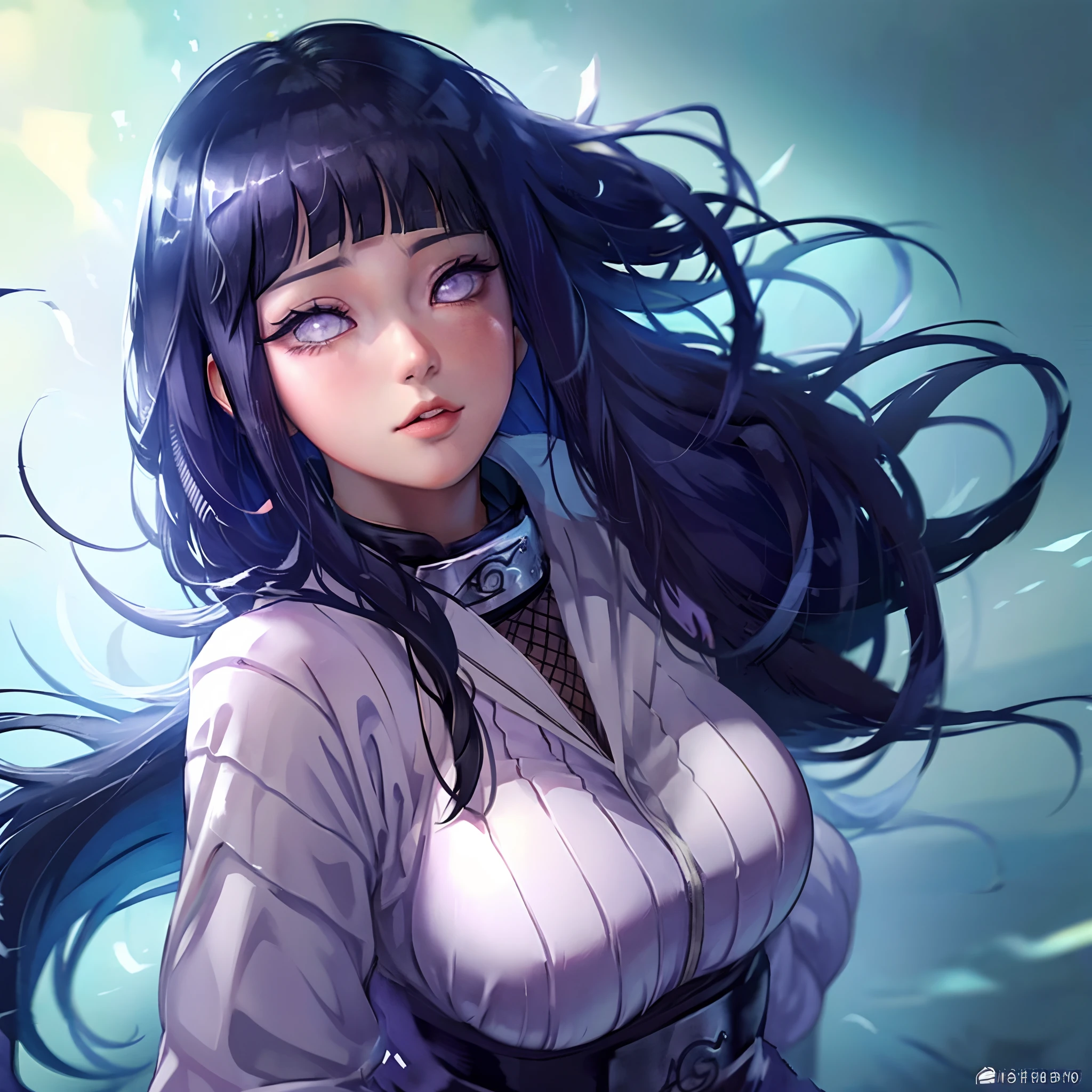 hinata hyuga from naruto,anime,belos olhos detalhados,beautiful detailed lips,olhos e rosto extremamente detalhados,long eyelashes,Shy expression,olhos brancos,Byakugan ativado,pale complexion,Roupa ninja,sorriso suave,cabelos e olhos azuis,fundo calmo e sereno,subtle lighting,medium:estilo anime,Paleta de cores suave,sombreamento realista,high resolution,ultra-detalhado,profissional,vivid colors.