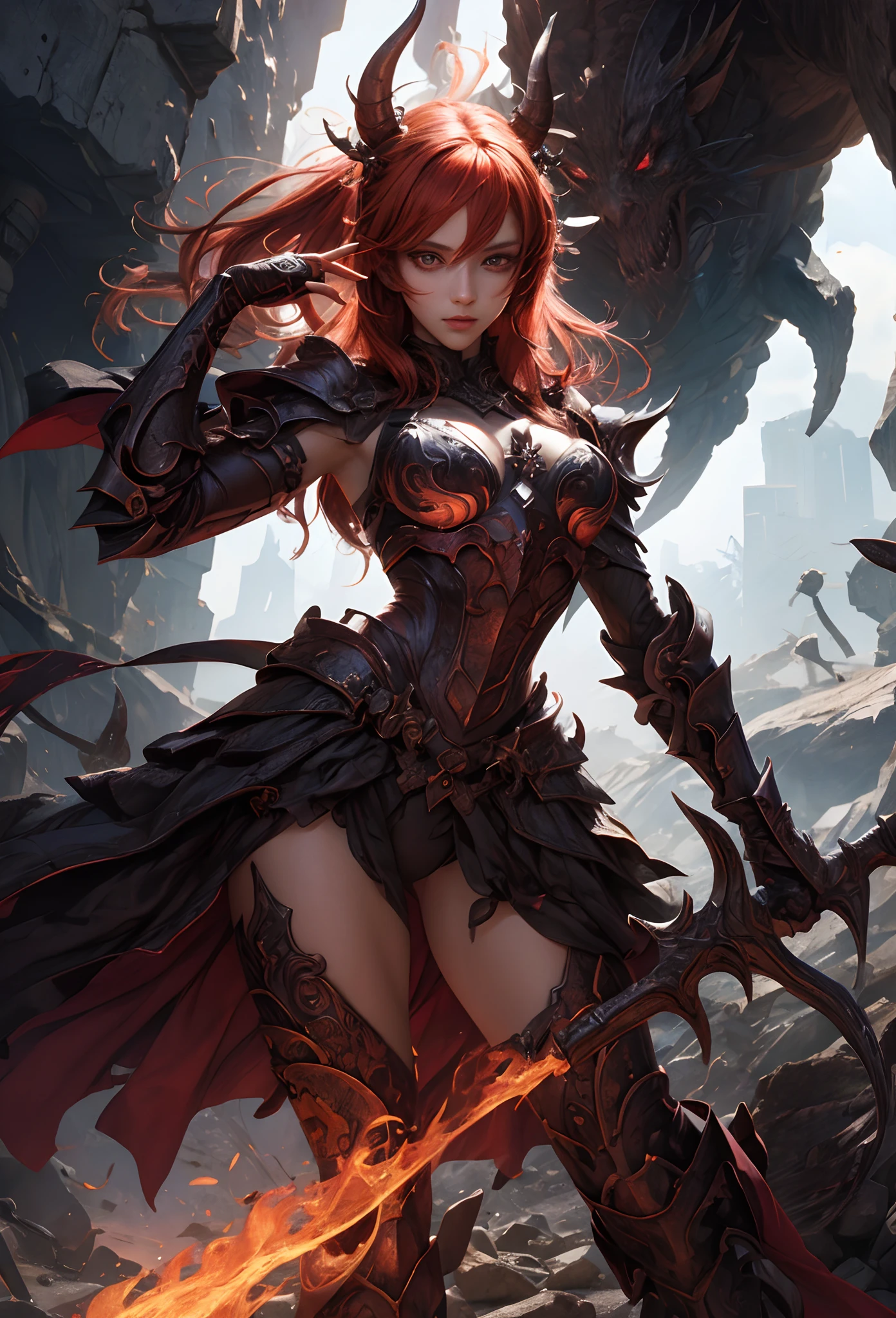 girl, goblin warrior, evil look, sexi,  wielding a sword, demonic armor, facepaint, bodypaint, red glowing eyes, combat stance, vibrant appearance, creative behavior, imaginative, sensual, spontaneous, highest quality, skin texture, intricate details, (cinematic lighting), RAW photo, 8k