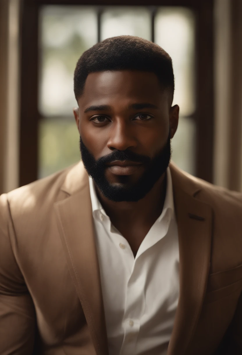 (highres,masterpiece:1.2),(realistic,photorealistic,photo-realistic:1.37) portrait of a (handsome, strong) black father, (with a kind, gentle expression) (wearing a stylish suit:1.1). The father has (expressive eyes:1.1) (with a gleam of wisdom), a (well-defined nose) and (full, well-shaped lips). His (beard) is (neatly trimmed) and his (skin is flawless, with a smooth complexion). The father is (standing) with (confidence), (leaning slightly forward) as if he is about to say something important.

The background is a (subtle gradient, seamlessly blending colors) that enhances the portrait's focus on the father. The lighting is (soft and diffused), casting a gentle glow on his face, highlighting his features in (subtle shadows). The colors are (rich and vibrant), with a range of (deep, warm tones) that complement his skin tone.

The portrait is created using (oil painting techniques), with (careful attention to detail) and (precision brushstrokes). The strokes bring out the (texture of his skin) and capture the depth and complexity of his facial features. The overall composition is balanced and harmonious, with the father's gaze drawing viewers in.

This portrait is a tribute to the strength, wisdom, and love of black fathers. It captures a moment of connection and pride, showcasing the beauty and resilience of fatherhood.