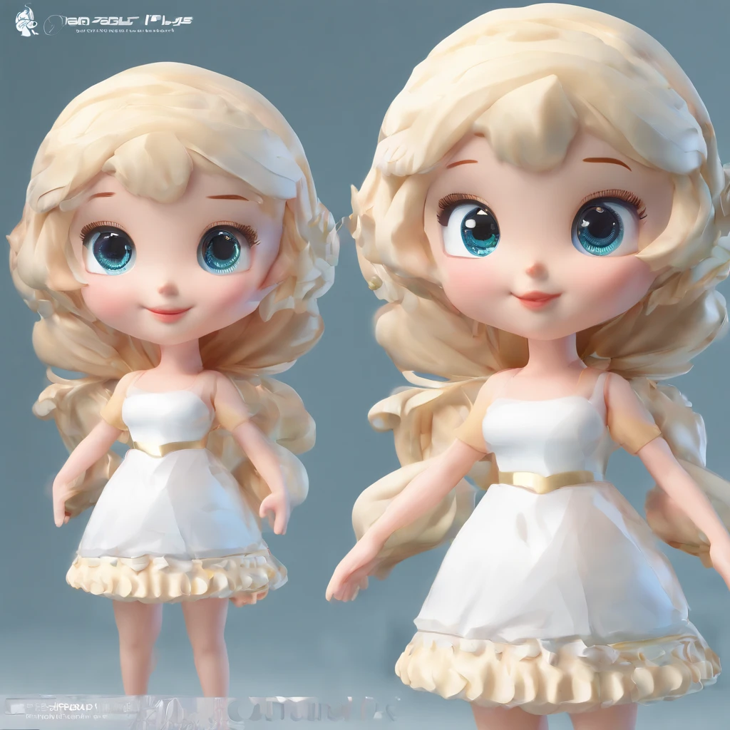 Super Cute Girl IP by Pop Mart, Bright eyes, Cherub,Little white dress, clay, modeled, blind box toy, Glossy and delicate,clean back ground, Good luster, 3D rendering of a,Best Quality,swim wears,A black