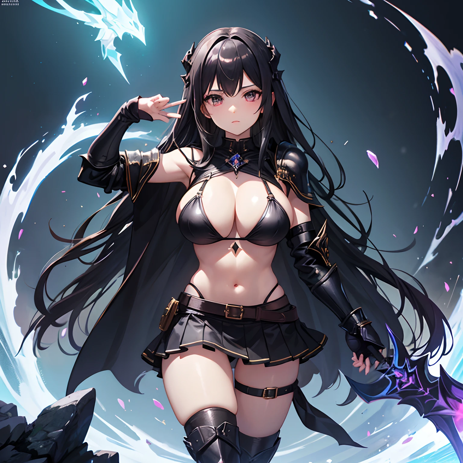 Fantasy theme // black Bikini armor with skirt // big boobs // death mage // godness
