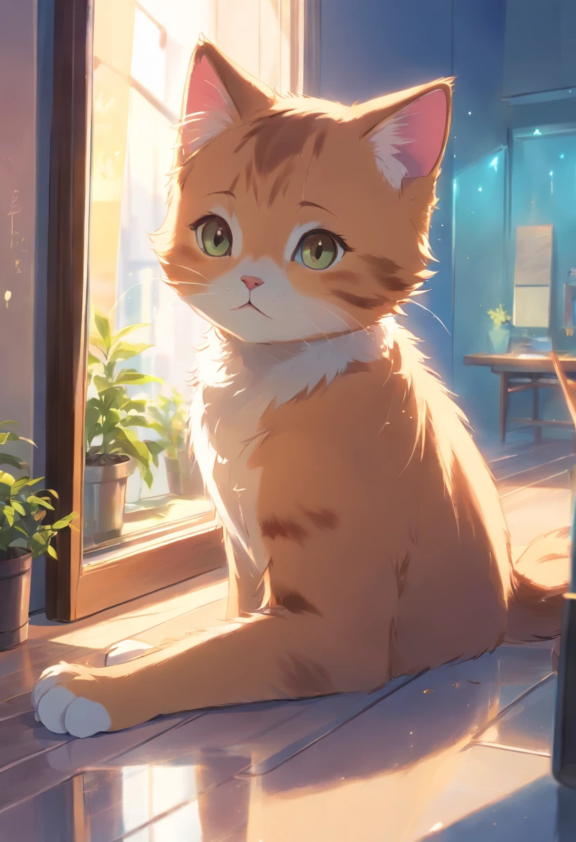 Kitten cute, day light , mirror effect