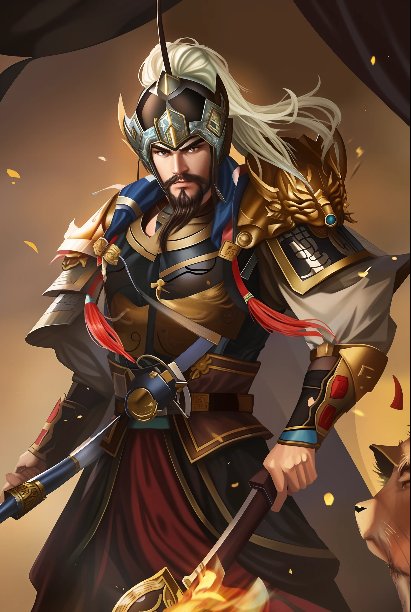 a close up of a person holding a sword and a sword, Inspired by Huang Shen, Guan yu, inspired by Li Kan, Inspired by Hu Zaobin, inspired by Huang Ding, zhao yun, inspired by Park Hua, heise jinyao, Inspired by Shen Zhou, inspired by Wu Bin, inspired by Yang Jin, inspired by Fan Kuan, bian lian