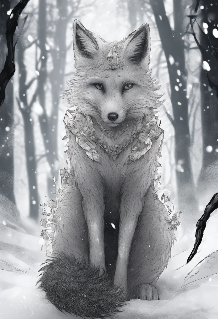 white fox, pink eyes, pubic tattoo, womb tattoo, short hair, black hair, sweater man, femboy, bisexual male, furry, night city, glowing eyes, no feelings, long tail, collar, master piece, puppet, bat wing, shy, white earphones, fox tail, top quality, core, slime core, white body, Name Snow, Fox tail, Black tail, transfur fox, 2boys(Snow fox), boy, open coat,