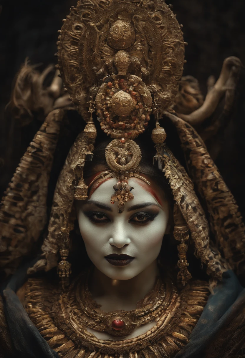 a close up of a statue of a woman with a red headdress, cinematic goddess close shot, Close-up portrait goddess skull, goddess close-up portrait, beautiful intricate face, detailed beautfiul face, Gorgeous Role Play, hyper-detailed fantasy character, extremely detailed goddess shot, detailed matte fantasy portrait, Beautiful detailed face, beautiful face detail