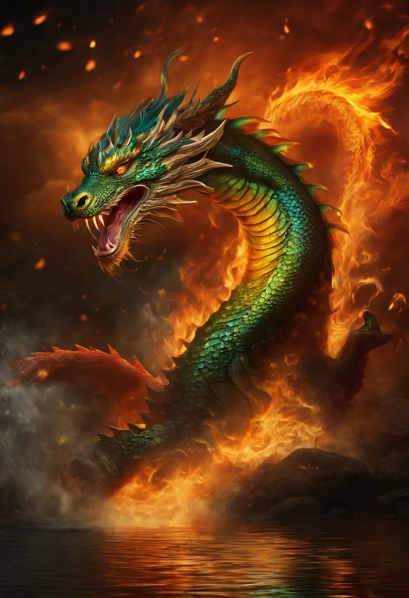 water dragon fight with fire tiger style chinese