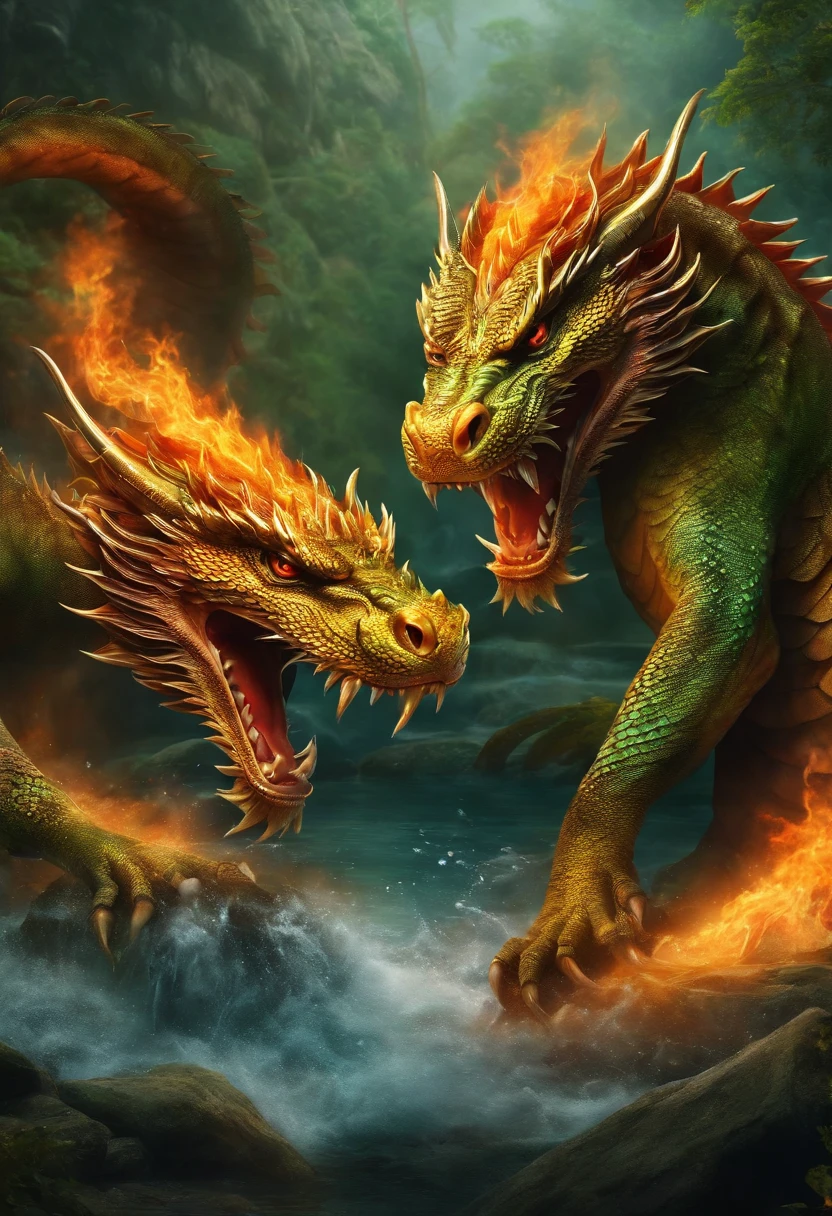 water dragon fight with fire tiger style chinese