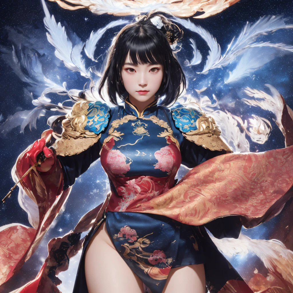 Recreate detailed mandala backgrounds、Add the intricate phoenix emblem、Please make the emblem glow、don't add hair、don't add text、don't add hair、Depth of the bounds written、symmetry