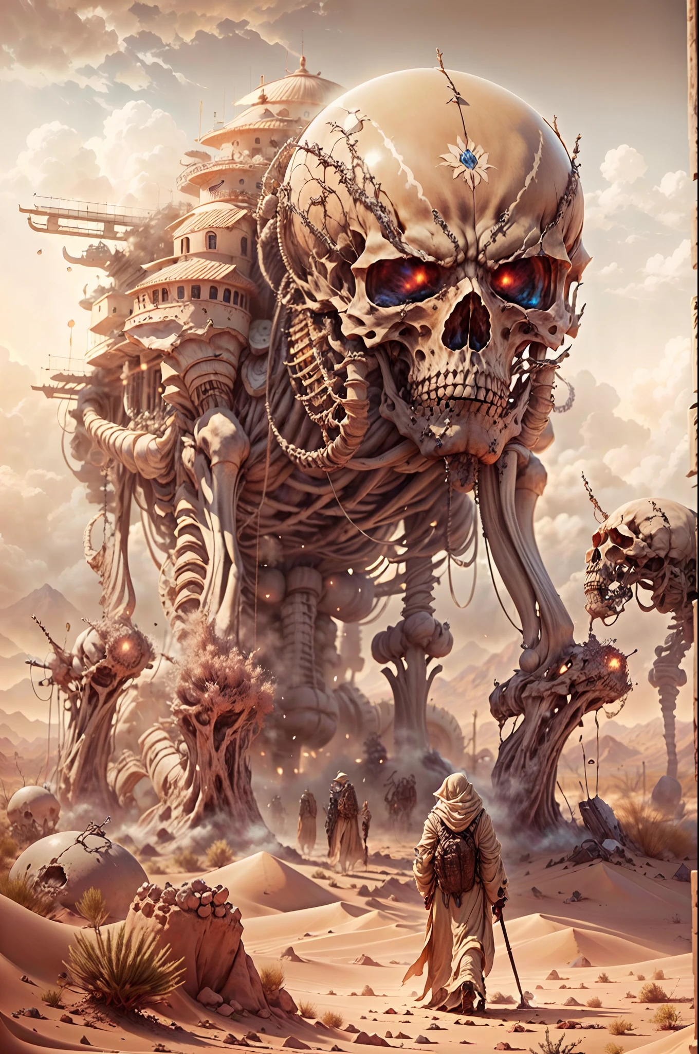 (best images quality,tmasterpiece,超高分辨率,)Desert Storm,Giant skeletons