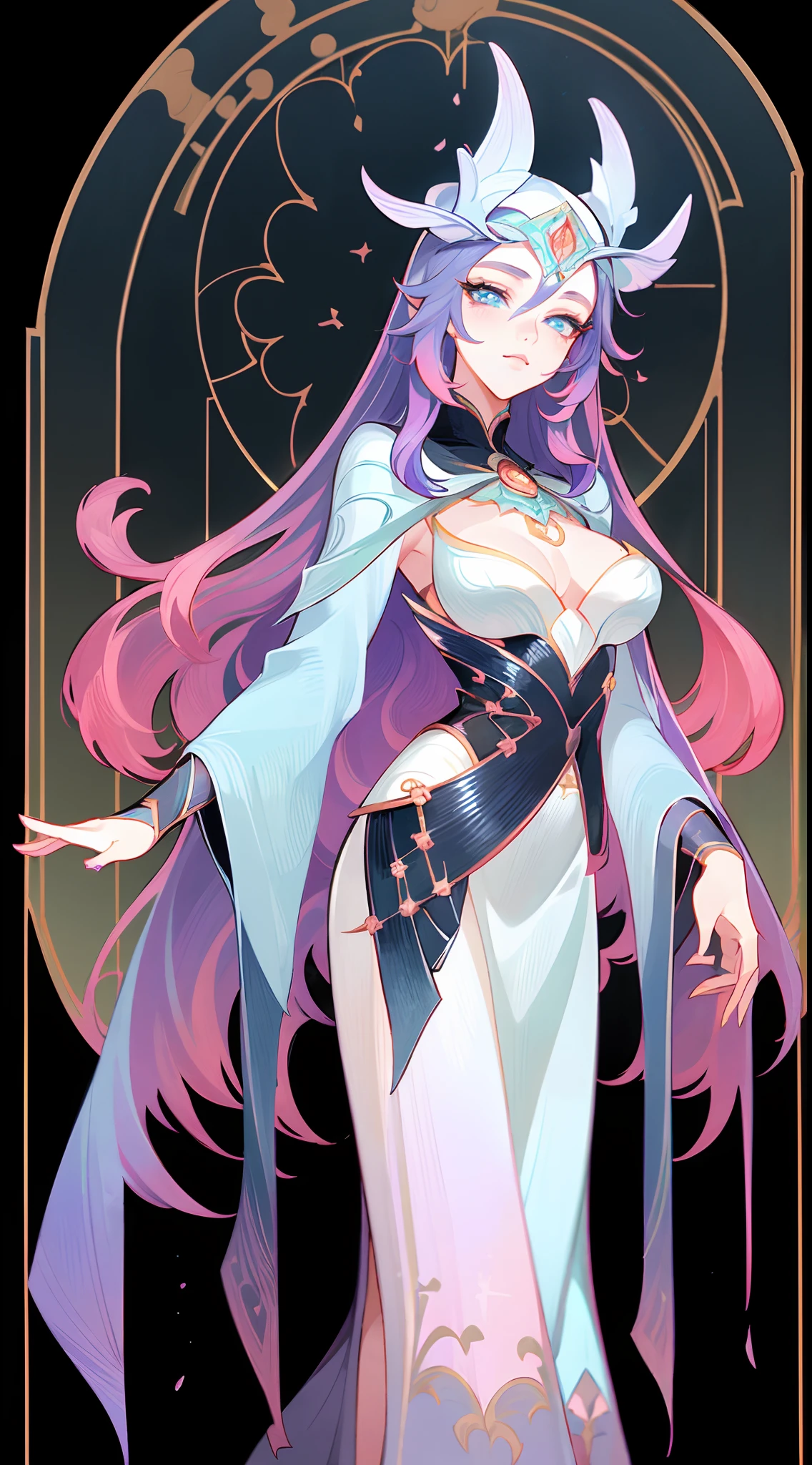 1 beautiful female mage，standing full-body，独奏，Clear facial features，(tmasterpiece，top Quority，best qualtiy，超高分辨率，Clear facial features，beautidful eyes，beauitful face)