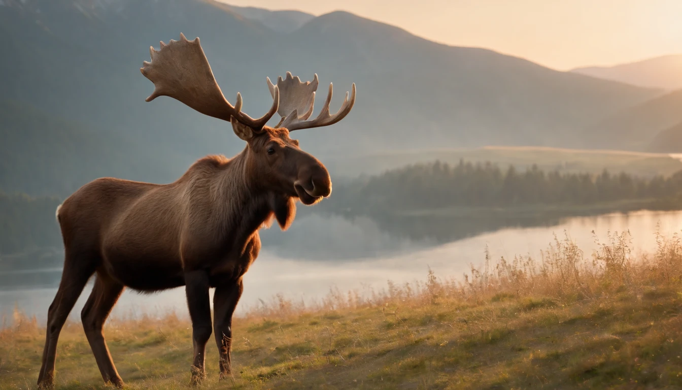 16k, massive details, ((complex details))) immense sky,field of a beautiful mountain scene with a cute baby moose with her father, golden hour ,amazing sky,Level 15,rocky surface, (photorealistic), art (((Claude Lorrain))), J.R. Tolkien Type [sharp focus], (HDR), (8k), (gigapixel), (masterpiece)