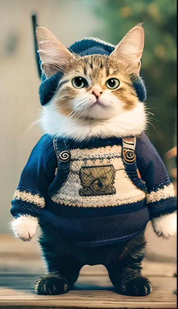 Cute cat in knitted hat standing,Various poses