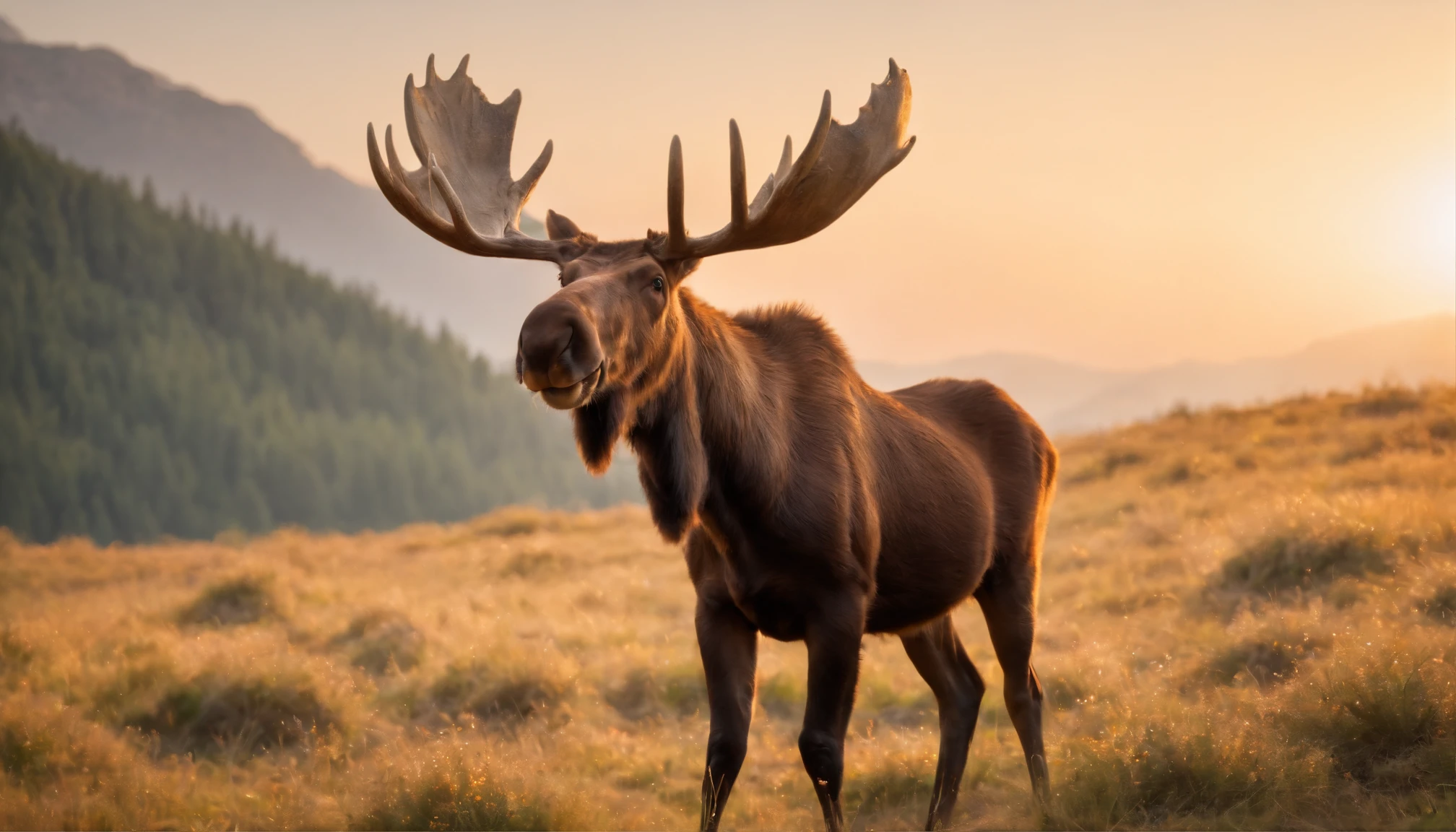 16k, massive details, ((complex details))) immense sky,field of a beautiful mountain scene with a cute baby moose with her father, golden hour ,amazing sky,Level 15,rocky surface, (photorealistic), art (((Claude Lorrain))), J.R. Tolkien Type [sharp focus], (HDR), (8k), (gigapixel), (masterpiece)
