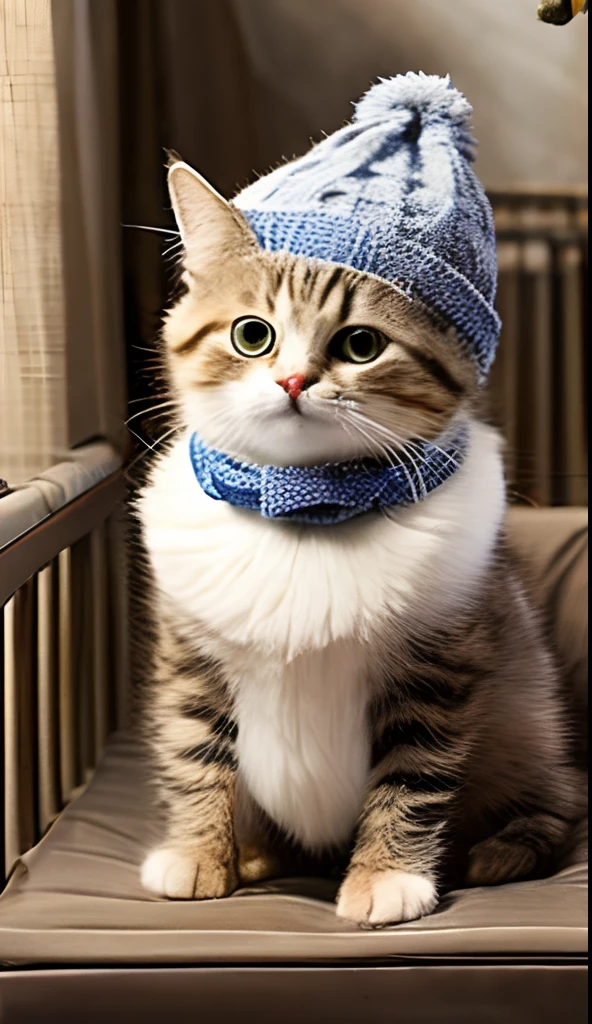 Cute baby cat in knitted hat standing,Various poses