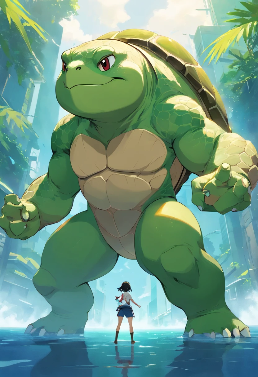 ((foto crua)), ((obra-prima)), Anthropomorphic humanoid turtle, corpo musculoso, muscular arms, small head, Ogro monstruoso, Titan, arm crossed, pose de batalha, angry expression, Raivosa, Titan Turtle