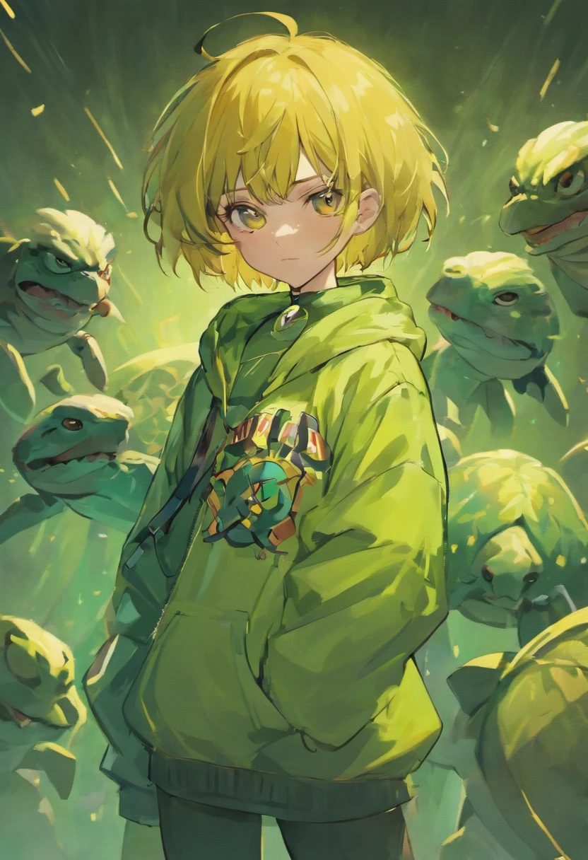 ((foto crua)), ((obra-prima)), Anthropomorphic humanoid turtle wearing modern clothes, capuz, pose fisiculturista, Intimidador, Furioso, angry expression, Intimidante