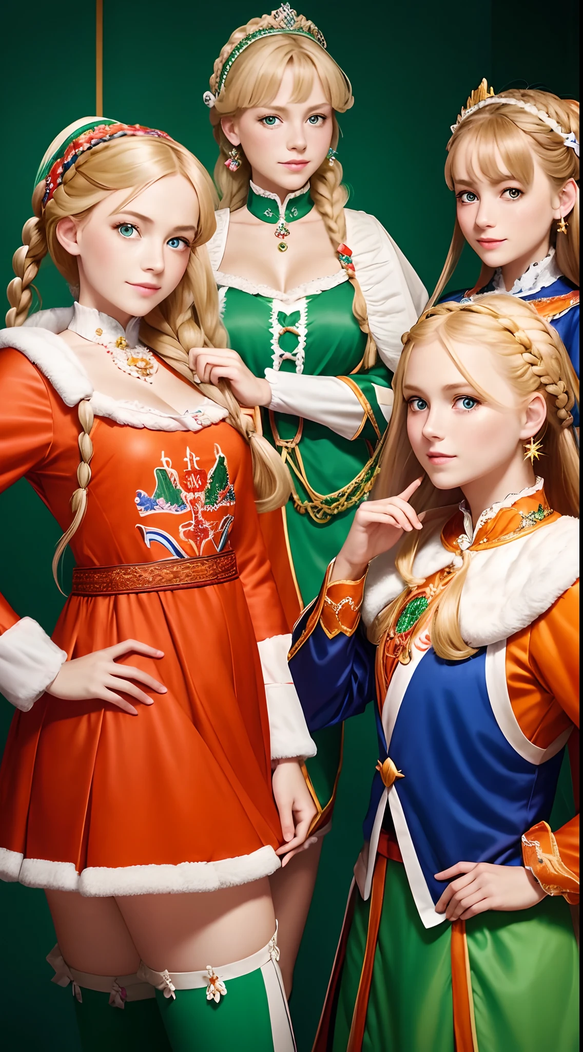 Dutch girls are very pretty。Big green eyes、Wearing the national costume Volendam、Wearing flashy national costumes、Blonde braid、Wearing a lot of fancy ornaments、Royal Girl、