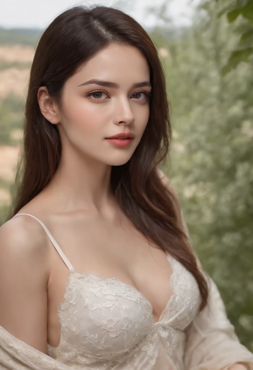 (best quality,4k,8k,highres,masterpiece:1.2),ultra-detailed,(realistic,photorealistic,photo-realistic:1.37),HDR,UHD,studio lighting,extreme detail description,professional,vivid colors,bokeh,beautiful young woman,long flowing black hair,[tent],[sexy lingerie],[mischievous],[looking at viewer],[outdoor],[cuckold camping scene implied] Wide angle view, full body visible