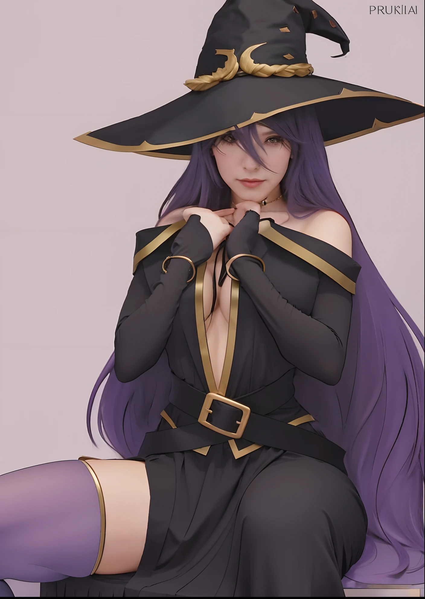 A drawing of a woman in a witch's hat sitting on a stool, magia de elenco de bruxa de anime de paquera, Preto - Mago Cabelo, academia bruxa, bruxa escura da moda, personagem bruxa escura, Marin Kitagawa Fanart, anime sedutora, uma bela feiticeira, Leblanc, feiticeira bonita,jovem de 20 anos