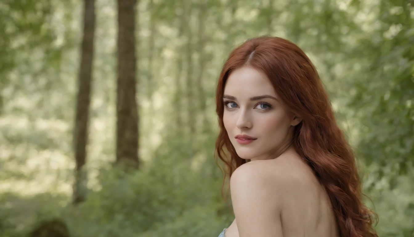(best quality,4k,8k,highres,masterpiece:1.2),ultra-detailed,(realistic,photorealistic,photo-realistic:1.37),HDR,UHD,studio lighting,extreme detail description,professional,vivid colors,bokeh,beautiful young woman,long flowing red hair,[tent],[sexy lingerie],[mischievous],[looking at viewer],[outdoor],[cuckold camping scene implied] Wide angle view, full body visible, perfect eyes, blue eyes, on hands and knees, slutty