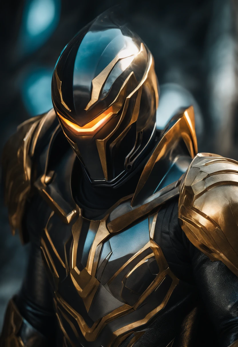 (best quality, highres,masterpiece:1.2),ultra-detailed,(realistic:1.37), vivid colors, HDR,studio lighting, ultra-fine painting, sharp focus, physically-based rendering,professional, intense expression, dynamic pose, glowing background, power energy, comic book style, vibrant hues, dramatic shadows, radiant glow, ethereal atmosphere, electrifying aura, awe-inspiring presence, metallic accessories, intricate design, floating particles, celestial guardian, otherworldly strength, superhuman abilities, fearless protector, transcendent being, boundless force, colossal cosmic explosions, intergalactic battles, grand scale, hair flowing in the wind, determined eyes, epic heroics, cosmic heroism, action-packed scene, Helmet/Mask, Male, geometric patters, intricate patterns, helix