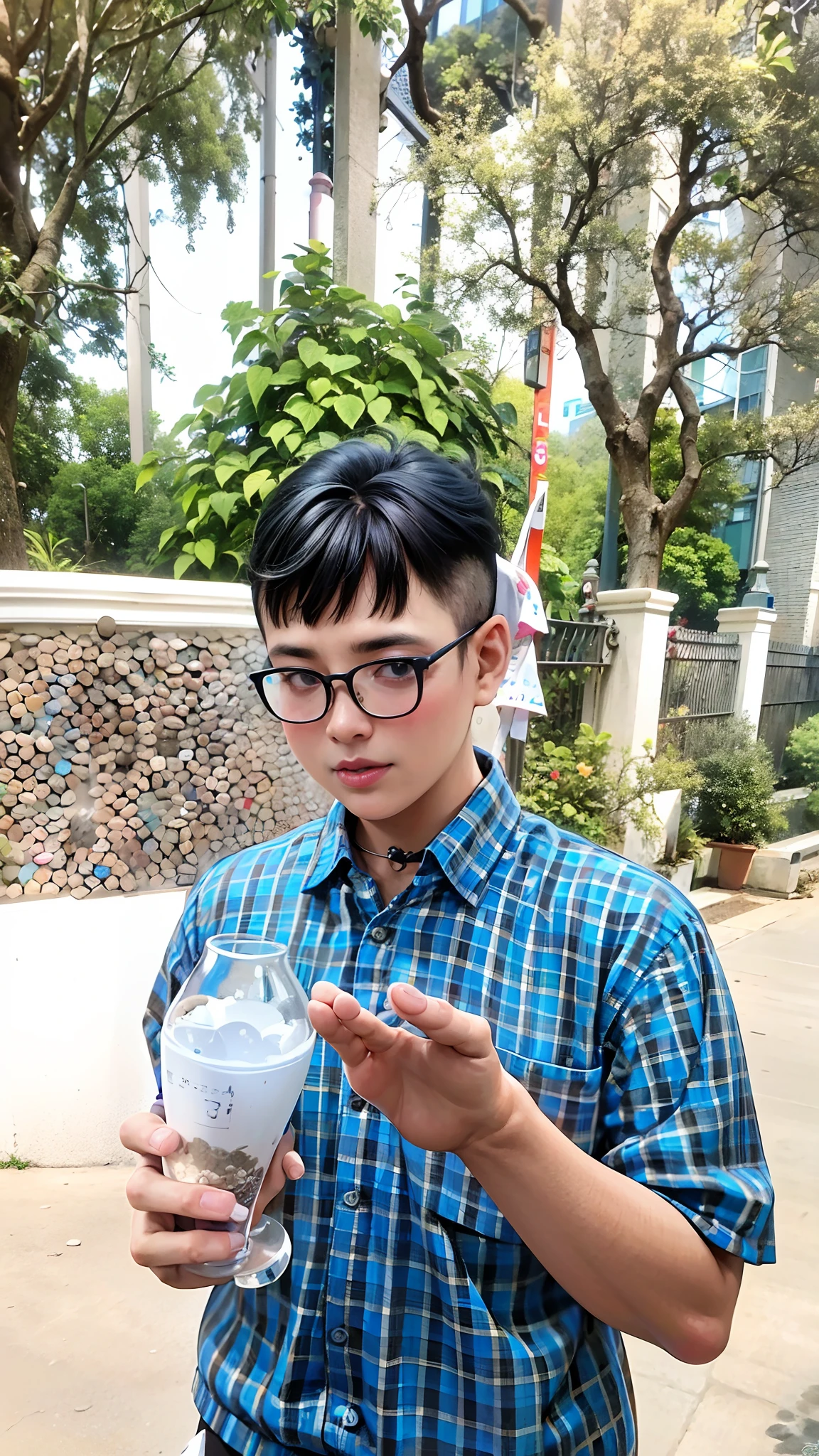 best quality, ultra high res, 1girl, sleeveless white button shirt, black skirt, black choker, cute, (Kpop idol), (aegyo sal:1), (platinum blonde hair:1), ((puffy eyes)), looking at viewer, full body, facing front