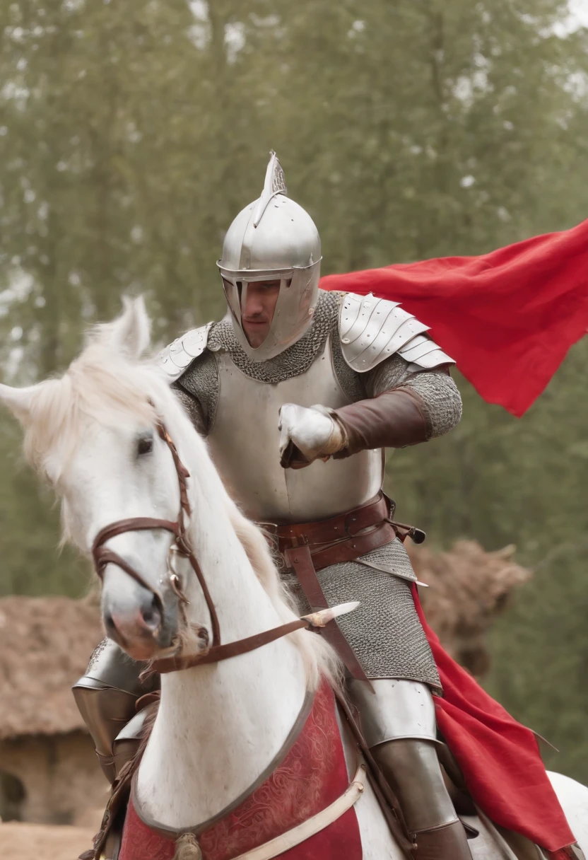 White Slavic Knight with Polish Embles Fights with the Flying Red Dragon , Castelo velho arruinado no fundo, Jefferson