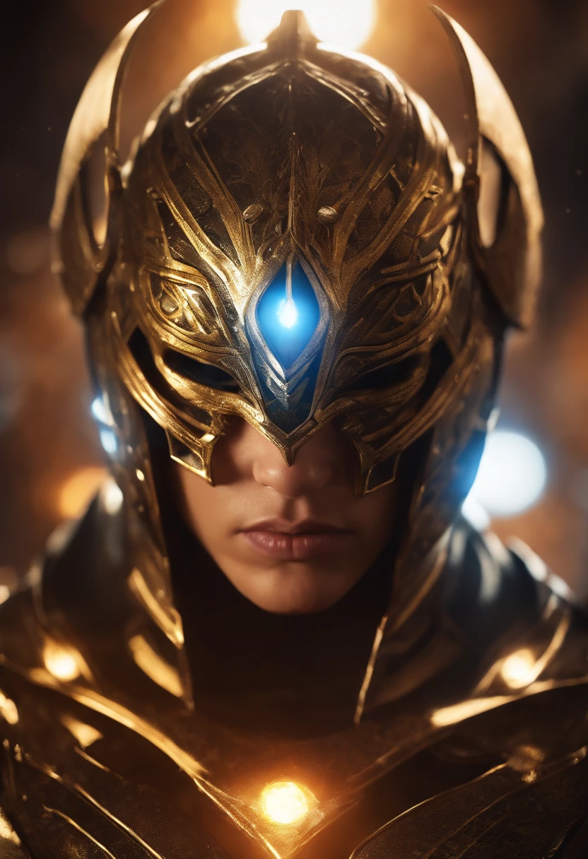 (best quality, highres,masterpiece:1.2),ultra-detailed,(realistic:1.37), vivid colors, HDR,studio lighting, ultra-fine painting, sharp focus, physically-based rendering,professional, intense expression, dynamic pose, glowing background, power energy, comic book style, vibrant hues, dramatic shadows, radiant glow, ethereal atmosphere, electrifying aura, awe-inspiring presence, metallic accessories, intricate design, floating particles, celestial guardian, otherworldly strength, superhuman abilities, fearless protector, transcendent being, boundless force, colossal cosmic explosions, intergalactic battles, grand scale, hair flowing in the wind, determined eyes, epic heroics, cosmic heroism, action-packed scene, Helmet/Mask, Male, geometric patters, intricate patterns, helix, face covered, male only.