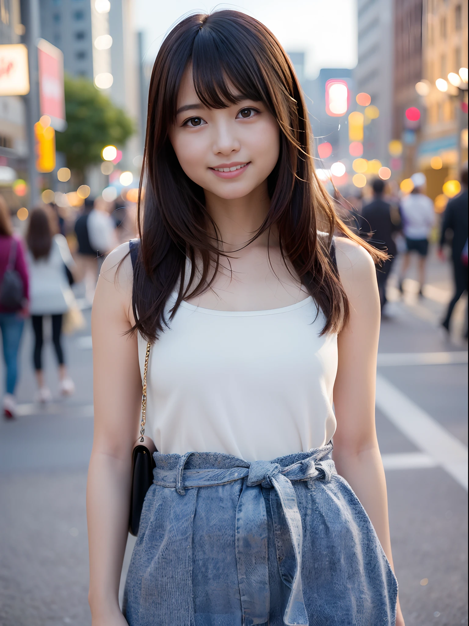 mix4、(8K、Raw photo、top-quality、masterpiece:1.2)、(reallistic、Photorealsitic:1.37)、1人、cute little、A city scape、natta、Sateen、Wetty、Professional Lighting、photon maping、Radio City、physically-based renderingt、Happy smile