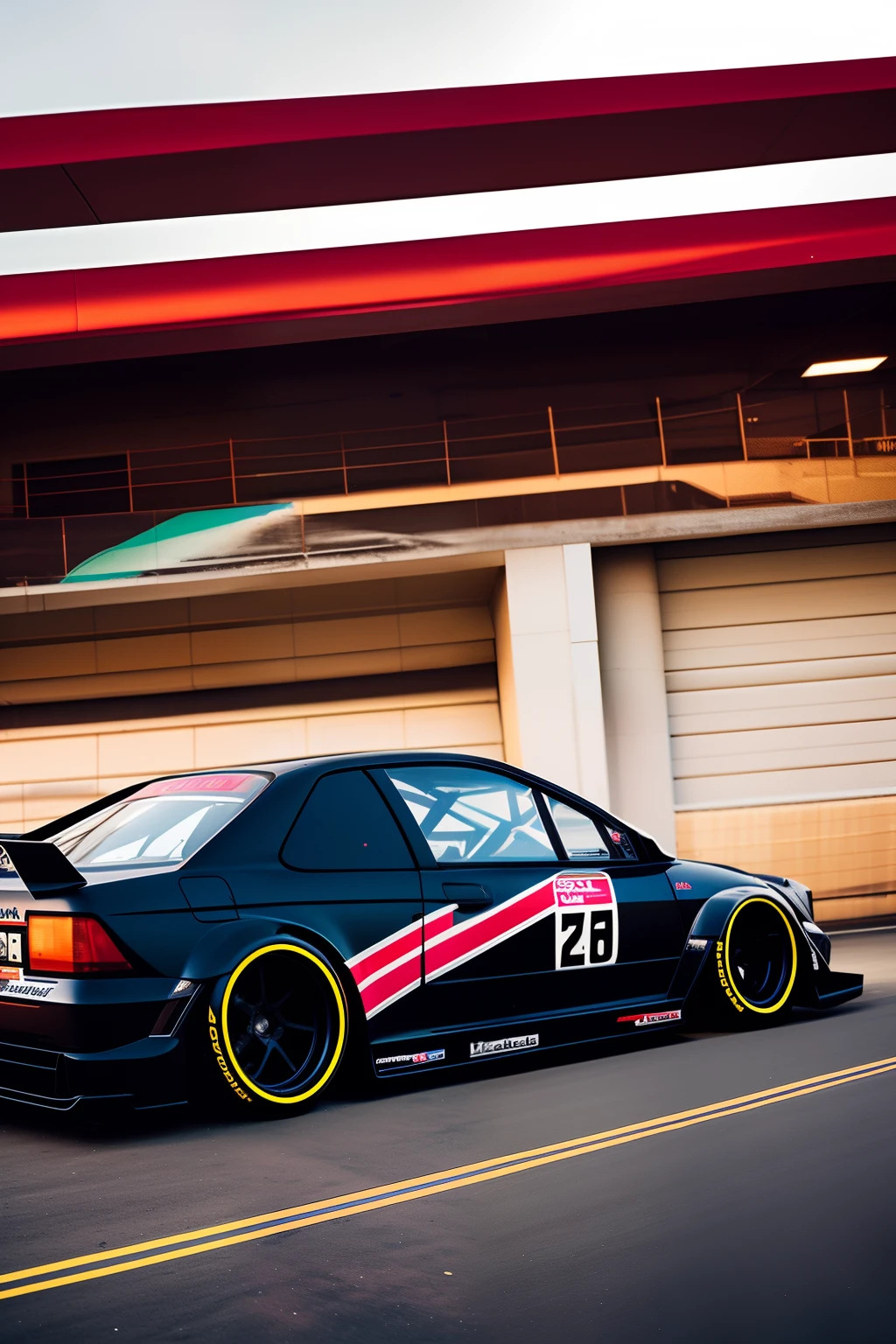 Dark and edgy Racecar livery, Chrome Base paint with decals on a 90s Honda hatchback