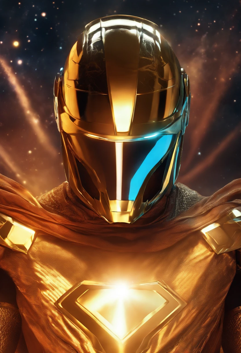 (best quality, highres,masterpiece:1.2),ultra-detailed,(realistic:1.37), vivid colors, HDR,studio lighting, ultra-fine painting, sharp focus, physically-based rendering,professional, intense expression, dynamic pose, glowing background, power energy, comic book style, vibrant hues, dramatic shadows, radiant glow, ethereal atmosphere, electrifying aura, awe-inspiring presence, metallic accessories, intricate design, floating particles, celestial guardian, otherworldly strength, superhuman abilities, fearless protector, transcendent being, boundless force, colossal cosmic explosions, intergalactic battles, grand scale, hair flowing in the wind, determined eyes, epic heroics, cosmic heroism, action-packed scene, Helmet/Mask, Male, geometric patters, intricate patterns, helix, face covered, male only, cosmic background, nebula background, space background, Cosmic Powered Male Hero.