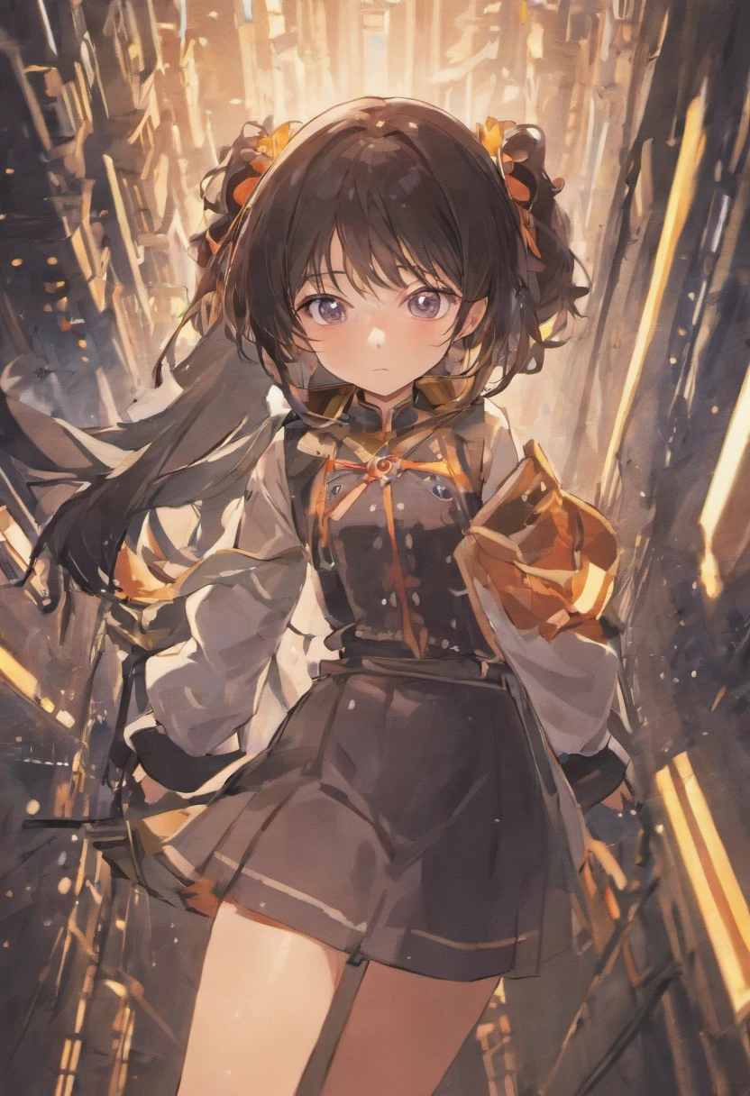 girl with A dark-haired length hair 校服 Left hand is a machine