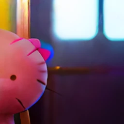 Ellie, tlou 2, holding a hello kitty stuffed animal in a lift, Ellie Williams, hello kitty, commercial style, plushie photography, 👁️🍃🏹, ((oversaturated)), high quality upload, flawless graphics, beautiful eyes