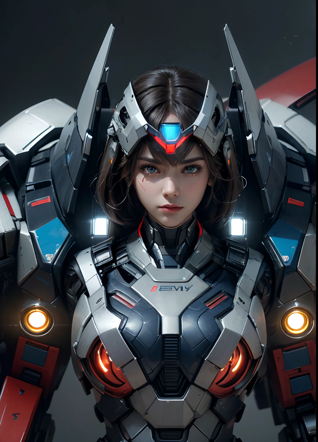 Textured skin, Super Detail, high details, High quality, Best Quality, hight resolution, 1080p, hard disk, Beautiful,(Iron Patriot),(head gear),(full bodyesbian),beautiful cyborg woman,Mecha Cyborg Girl,Battle Mode,Girl with a Mecha Body,She wears a futuristic Iron Patriot mech,fullllbody