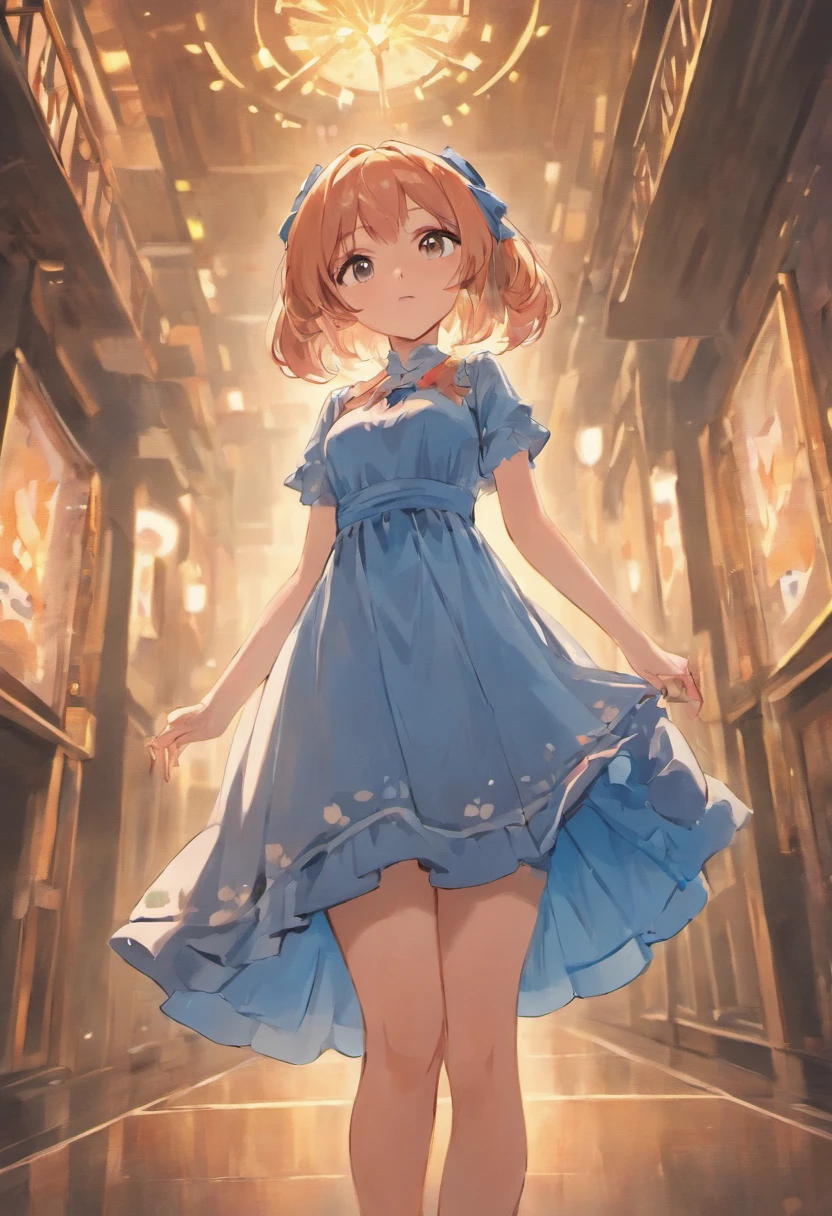 minigiantess，Full body photo，gtscity，skyscraper，korean beauty，sheath dress,Big breasts，(Long legs:1.5),Extremely tall girl，Beautiful looks，No branding，Perfect lighting，Cinematic quality，8K,High quality,(GTS:1.5),ground view，stepping，rampage