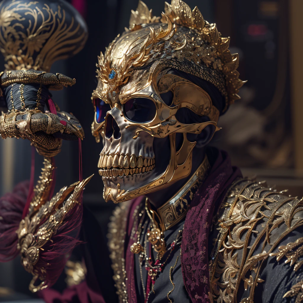 Crocodile pond，32K（tmasterpiece，k hd，hyper HD，32K）Burgundy double ponytail，flower stick，Indigo Skull King ，Hold the heavy wooden steering wheel （The skeleton is realistic：1.4），Crocodile pattern robe，Rusty skull ornaments，Sargin linen cloak，Petals flutter，Deep gold sunglasses，Hold your head high，Be proud，The nostrils look at people，A primary and secondary school student， A high resolution，Xueba， the detail， RAW photogr， Sharp Re， Nikon D850 Film Stock Photo by Jefferies Lee 4 Kodak Portra 400 Camera F1.6 shots, Rich colors, ultra-realistic vivid textures, Dramatic lighting, Unreal Engine Art Station Trend, cinestir 800，Hold your head high，Lateral face，Be proud，The nostrils look at people，Tsundere，Petals flutter，Petals flutter，Crocodiles sprinkled with gold dust，Fluttering，Impeccable，( reasonable design, Clear lines, High sharpness,Best quality, Very detailed skeleton, The skeleton of a masterpiece, offcial art, movie light effect, 8K crocodile skeleton（（（Platinum marble sunglasses）））Deep gold sunglasses，side portrait（best qualtiy，8K,Masterpiece）At the time of debut，Only heard, unseen。 That whistle echoed for a long time，It's like a prelude to impending death。 The image of the great evil man penetrates into the hearts of the people in advance，Become everyone's nightmare。 Wait until it appears，Wearing leather，Plus a baseball bat covered with wire，Full of oppression，He also carefully hides his goodwill。 Because goodwill can become a weakness for survival，Hiding goodness is the way to survive in troubled times。 Zombies are not scary，Humans are terrible。 He did it，Both are for their own protection，It is also to protect companions。 good vs evil，Two sides of the seemingly opposite，But in Negan, There are two sides to the same body。 Face the enemy，He was cruel，No mercy。 Face people who want to protect，He is also very gentle and loving。（Soldier head）Tattooed with，Smoke billowed out，thin fog，Moonsnow