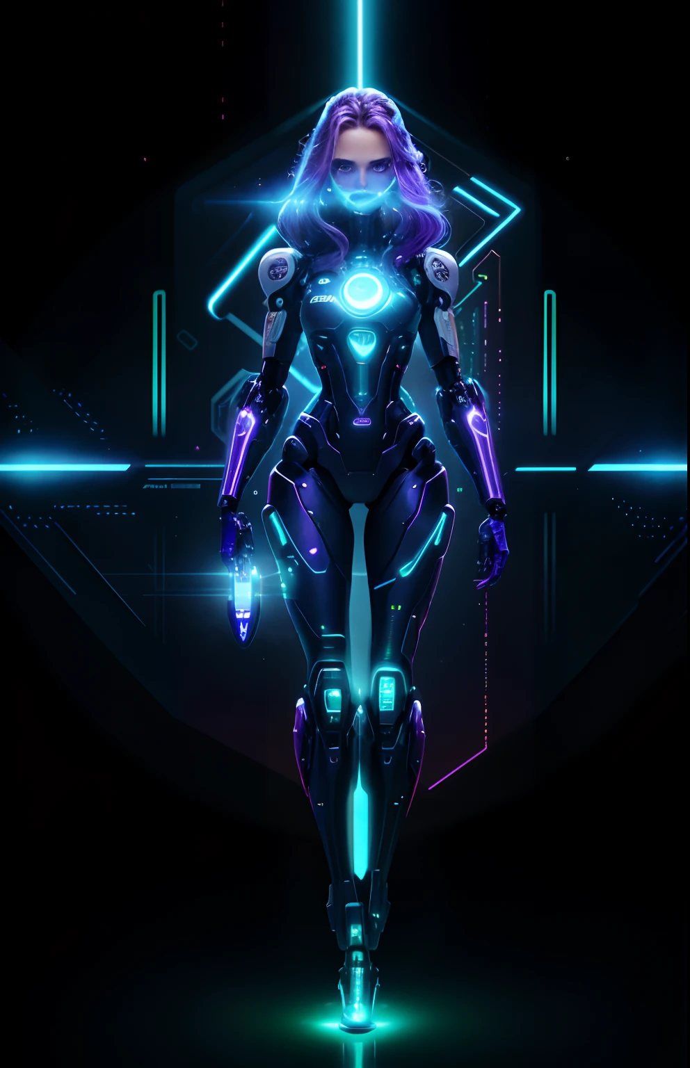 The logo features a stylized cybernetic waifu figure with, Modern lines. Se la muestra de pie con una postura elegante e enclenada ligeramente hacia adelante. Her hair flows in a digital cascade with gradient colors ranging from light blue at the ends to a taut purple hue at the roots. Sus ojos son brillantes y futuristas, With a cybernetic glow for them. en su pecho, just above your heart, It's a small icon that represents a gear, simbolizando el "máquena" en "Stupid machine". Este equipo es menimalista y en tonos plateados. Typography "Stupid machine" se escribe debajo de la figura en un, Fuente estilizada. The text has a cybernetic tone that matches the figure, y las letras tienen un aspecto futurista.